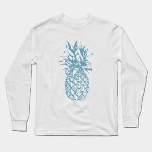 Hand-drawn Blue Pineapple Print Long Sleeve T-Shirt